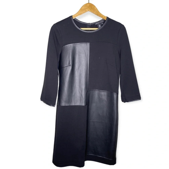 Peace of Cloth NY Black Faux Leather Michaela Patchwork Knit Dress Size Small - Picture 2 of 12